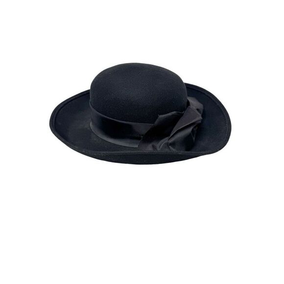 Vintage Bollman Hat Co. black doeskin felt wide brim wool hat with gathered ribb - Picture 4 of 13